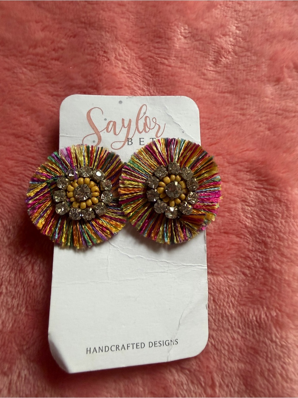 Multicolor Round Raffia Kids Earrings - Bright Mixed Colors